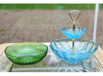 Blue And Green Glass Serving Pieces