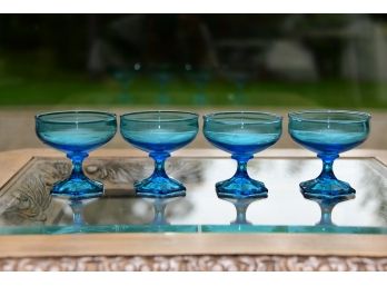 Set Of Four Blue Champagne Glasses