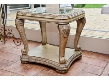 Beveled Glass Top Wooden Side Table