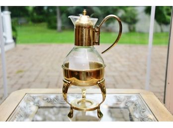Glass And Gold Toned Metal Coffee Warmer