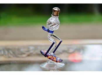 Salt Or Pepper Shaker Skier Glass Art - Signed