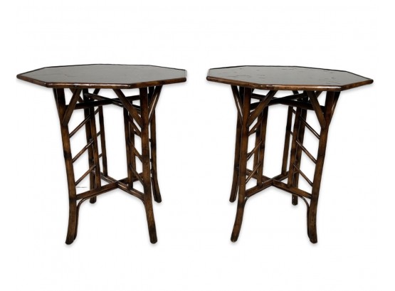 Spectacular Theodore Alexander Bamboo Lacquered Chinoiserie Accent Tables
