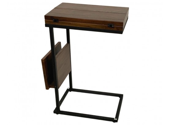 A Modern Industrial Laptop Side Table With Folding Top