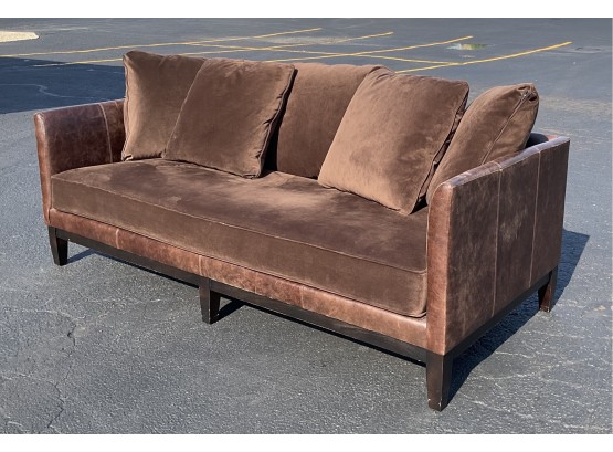 Lilian August Distressed Brown Leather Micro Suede Sofa