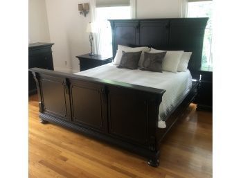 Restoration Hardware St. James Collection Antiqued Black Panel King Sized Bed With Footboard Retail $3,135