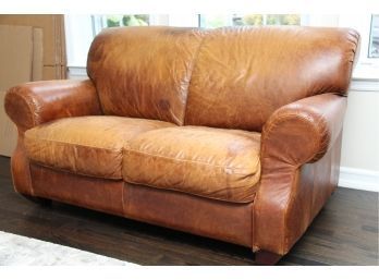 Distressed Brown Leather Loveseat
