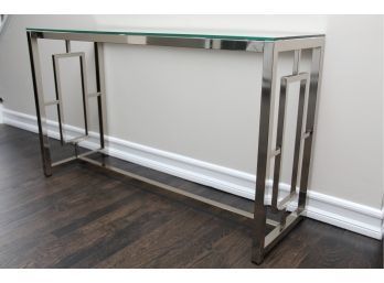 A Modern Chrome Base Console Table With Beveled Glass Top