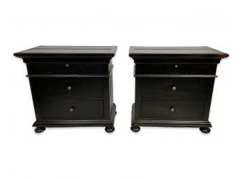 Pair Of Restoration Hardware St. James Collection Antiqued Black Closed Nightstands Retail $1,110 Each