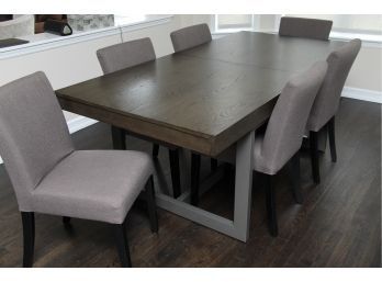 Crate & Barrel Archive Extension Storage Dining Table With Set Of 6 Chairs