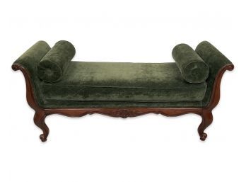 Ethan Allen Green Upholstered Rolled Arm Sofa Bench