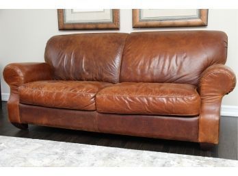 Distressed Brown Leather Sofa