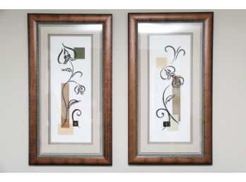 Pair Of Signed Floral Prints In Lovely Wood Frames