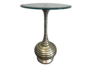 Contemporary Silver Painted Side Table With Round Glass Top