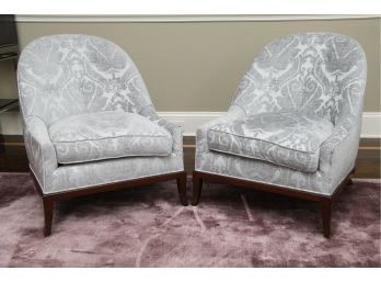 A Pair Of  Lillian August Chenille Custom Upholstered Side Chairs Paid $4400