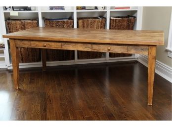 A Farmhouse Reclaimed Wood Custom Table With 2 Drawers