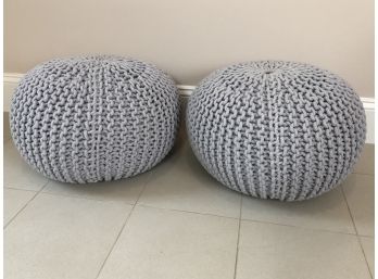 A Matching Pair Of Knitted Silver Grey Poufs