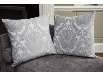 A Pair Of Gray And White Custom Chenille Throw Pillows