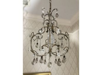 A Vintage Brass Tear Drop Crystal Petite Chandelier