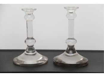 A Pair Of Belgium Glass Candlesticks