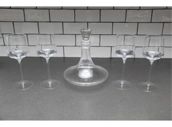 A Decanter And 4 Red Wine Glasses From Anthropology
