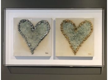 Glass Art Hearts By  Mary Hong In Lucite Box Paid $2275
