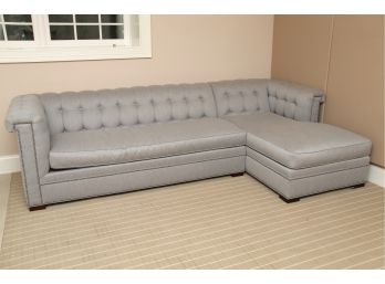 A Goose Feather Gray Linen Nailhead Sectional Sofa By Heritage