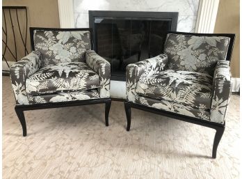 A Pair Of Nancy Corzine Custom Upholstered Side Chairs With Coordinating Ottoman
