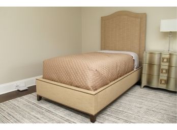 A  Kravet Light Gold Lined Upholstered Twin Bed Paid $2500