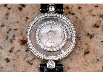 Adrienne Stainless Steel Watch With Metal Bezel Accent