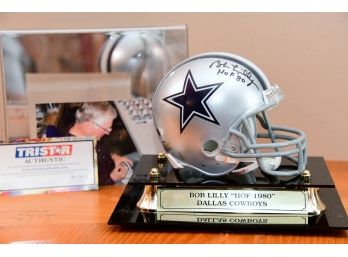 A Dallas Cowboy Mini Helmet Signed By Bob Lilly With Tristar COA And Photo