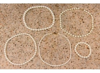 Faux Pearl Necklace Group With Bracelet