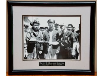 A Framed Print Of Ruth And Gehrig Salute The NYPD And FDNY