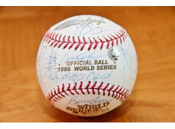 A 1986 New York Mets Team Signed Gold World Series Baseball With Steiner COA