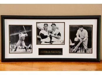 A Framed Print Of Legends In Pinstripes Featuring Babe Ruth And Mickey Mantle