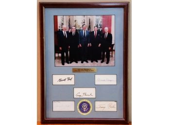 A Framed Photo Of Five Presidents With Signatures