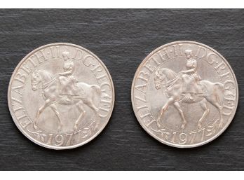 1977 25th Anniversary Of Accession Of Queen Elizabeth II Silver Jubilee Coin Pair