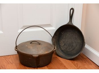 Vintage Cast Iron Skillet And Lidded Pot