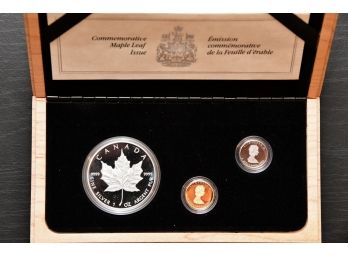 1989 Commemorative Maple Leaf Silver, Gold, And Platinum Coin Trio With COA