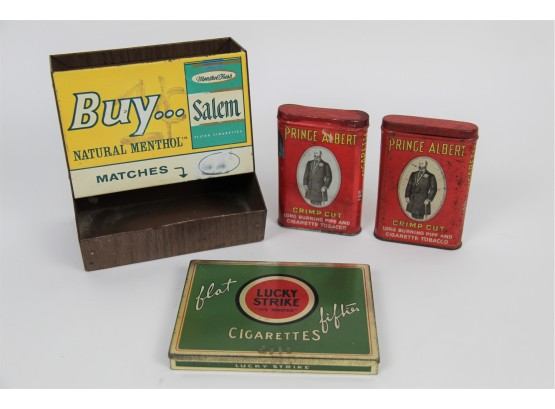 Vintage Cigarette Cases Including Prince Albert, Lucky Strike & Salem