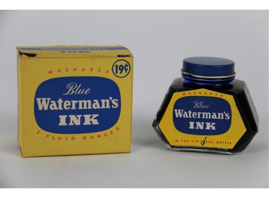 Blue Waterman's Ink Bottle Filled & With Original Box