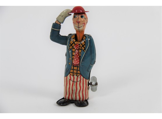 Vintage Tin Top Hat Clown Wind-Up Toy By ASC