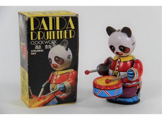 Vintage Tin Panda Drummer Clockwork Toy