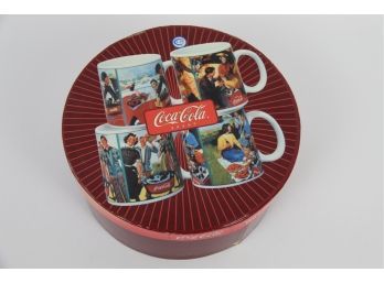 Set Of 4 Vintage Coca-Cola Mugs With Carrying Container