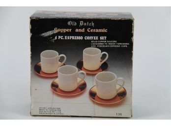 Old Dutch Copper & Ceramic 4 Piece Espresso Coffee Set