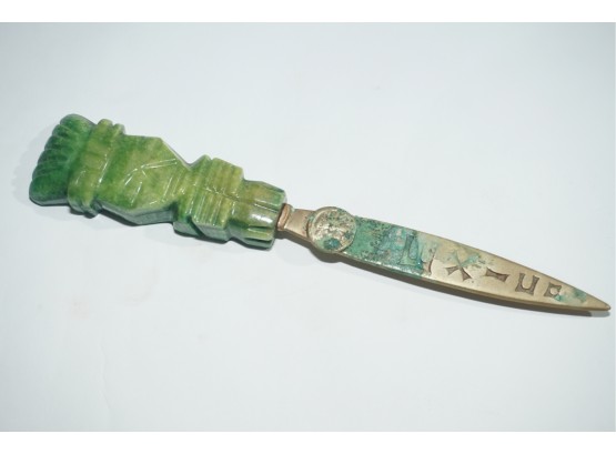 Green Jade Stone Handle Letter Opener
