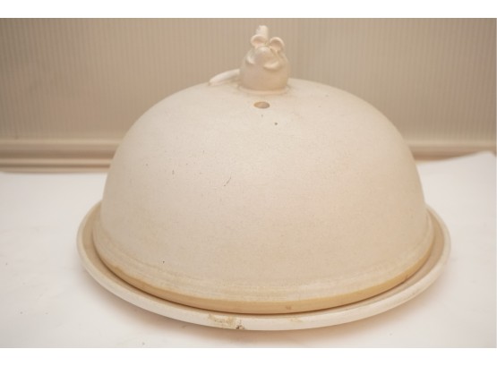 Stone Lidded Cheese Dish With Mouse Figurine