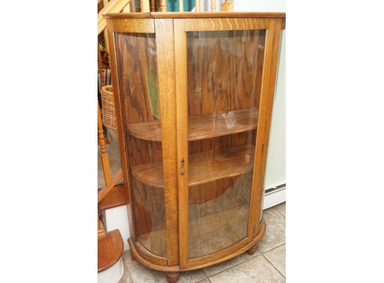 Stunning Tiger Oak Bow Front Curio Cabinet