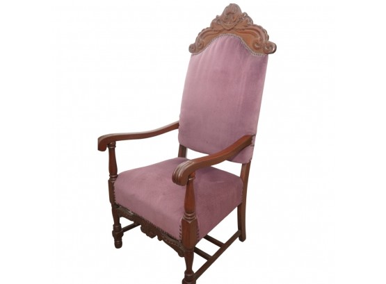 Antique Carved Mahogany Side Chair With Nail Head Trim