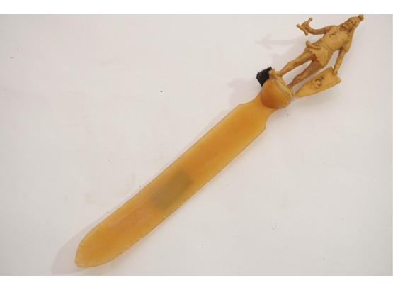 Vintage Celluloid Letter Opener With Sculpted Knight Handle