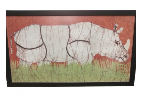 The White Rhino By  Batik Framed Print
